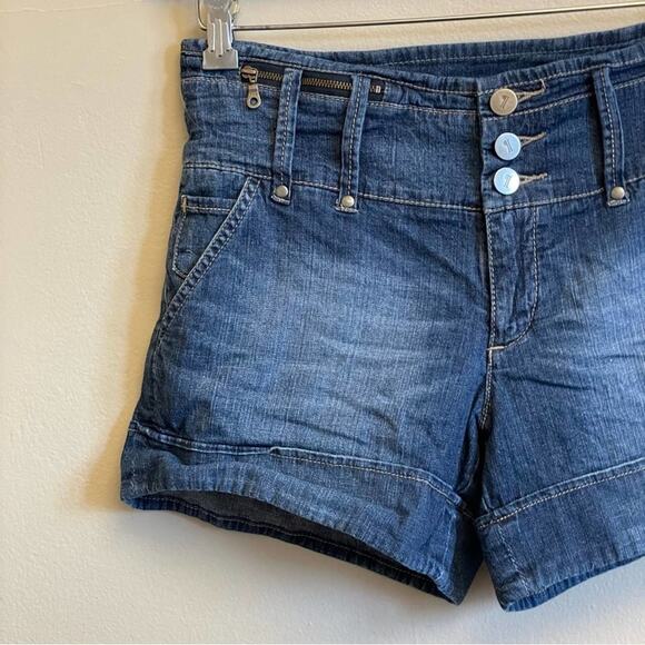 Anthropologie 4 blue jeans shorts high rise button fly Pilcro - Picture 2 of 7